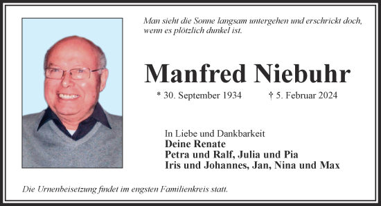 Traueranzeige von Manfred Niebuhr von Gelnhäuser Neue Zeitung