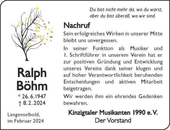 Traueranzeige von Ralph Böhm von Gelnhäuser Neue Zeitung