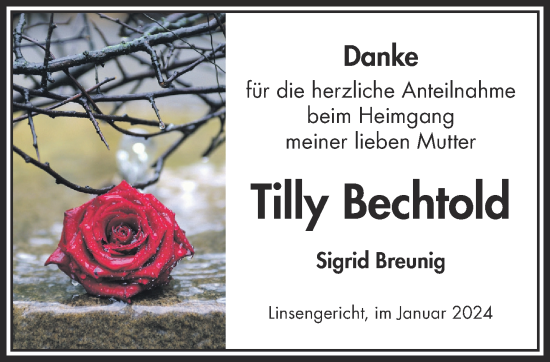 Traueranzeige von Tilly Bechtold von Mittelhessen-Bote