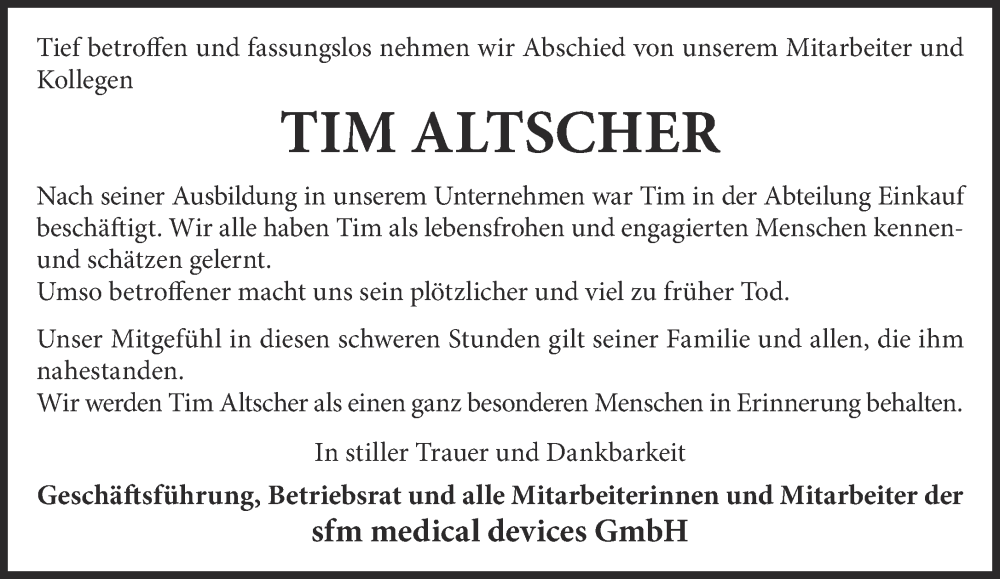  Traueranzeige für Tim Altscher vom 24.02.2024 aus Gelnhäuser Neue Zeitung