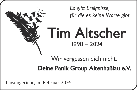 Traueranzeige von Tim Altscher von Gelnhäuser Neue Zeitung