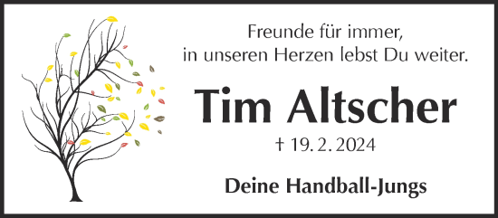 Traueranzeige von Tim Altscher von Gelnhäuser Neue Zeitung