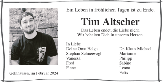 Traueranzeige von Tim Altscher von Gelnhäuser Neue Zeitung