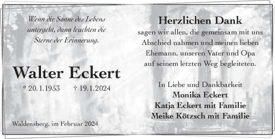 Traueranzeige von Walter Eckert von Gelnhäuser Neue Zeitung