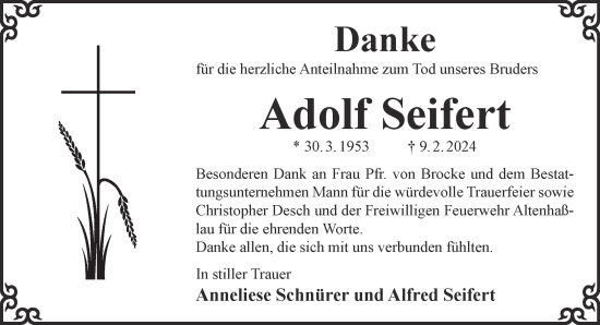 Traueranzeige von Adolf Seifert von Gelnhäuser Neue Zeitung