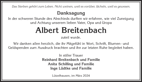 Traueranzeige von Albert Breitenbach von Gelnhäuser Neue Zeitung