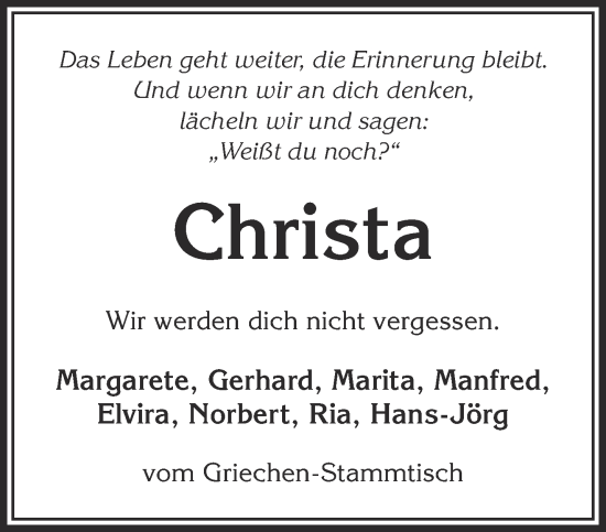 Traueranzeige von Christa  von Mittelhessen-Bote