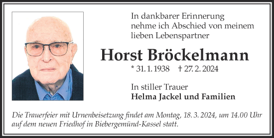 Traueranzeige von Horst Bröckelmann von Gelnhäuser Neue Zeitung