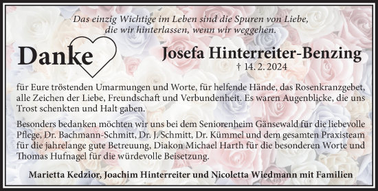 Traueranzeige von Josefa Hinterreiter-Benzing von Gelnhäuser Neue Zeitung