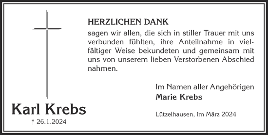 Traueranzeige von Karl Krebs von Gelnhäuser Neue Zeitung