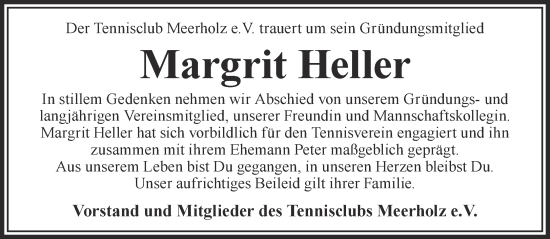 Traueranzeige von Margrit Heller von Gelnhäuser Neue Zeitung