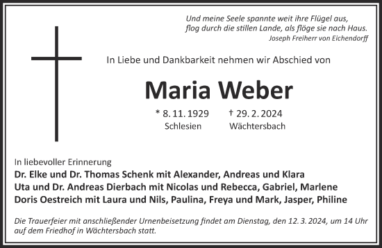 Traueranzeige von Maria Weber von Gelnhäuser Neue Zeitung