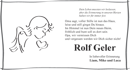 Traueranzeige von Rolf Geler von Gelnhäuser Neue Zeitung