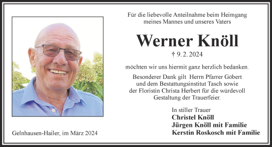 Traueranzeige von Werner Knöll von Gelnhäuser Neue Zeitung