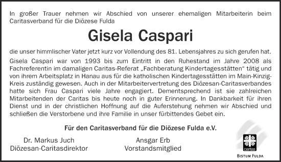 Traueranzeige von Gisela Caspari von Mittelhessen-Bote