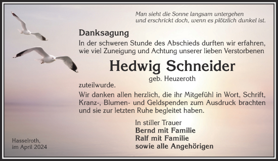 Traueranzeige von Hedwig Schneider von Gelnhäuser Neue Zeitung