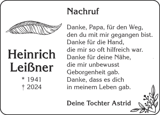 Traueranzeige von Heinrich Leißner von Gelnhäuser Neue Zeitung