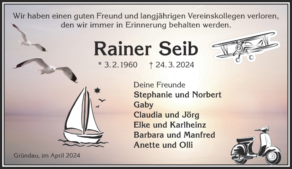  Traueranzeige für Rainer Seib vom 06.04.2024 aus Gelnhäuser Neue Zeitung
