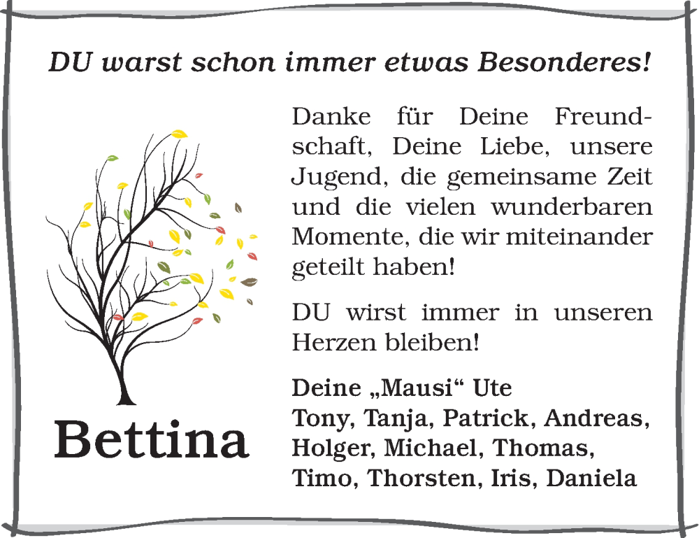  Traueranzeige für Bettina Sinsel vom 25.05.2024 aus Gelnhäuser Neue Zeitung