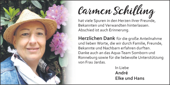 Traueranzeige von Carmen Schilling von Gelnhäuser Neue Zeitung