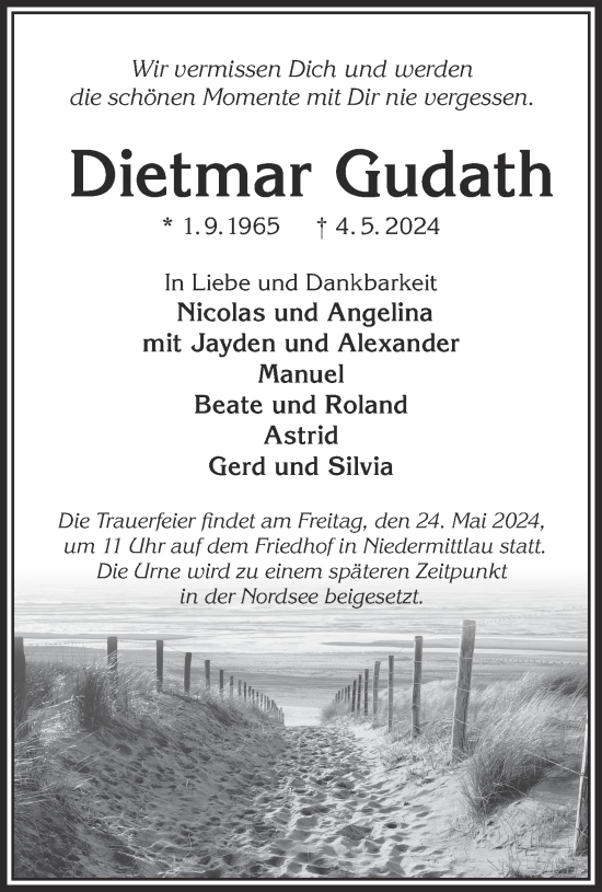 Traueranzeige von Dietmar Gudath von Gelnhäuser Neue Zeitung