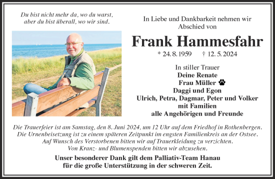 Traueranzeige von Frank Hammesfahr von Gelnhäuser Neue Zeitung