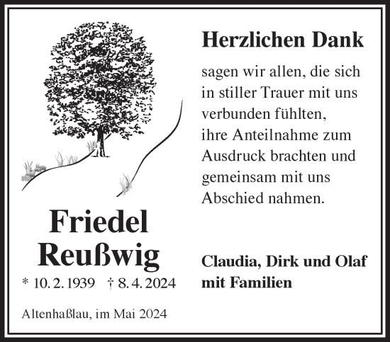 Traueranzeige von Friedel Reußwig von Gelnhäuser Neue Zeitung