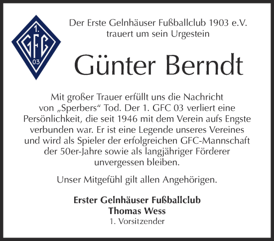 Traueranzeige von Günter Berndt von Gelnhäuser Neue Zeitung