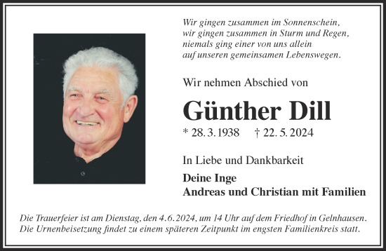 Traueranzeige von Günther Dill von Gelnhäuser Neue Zeitung