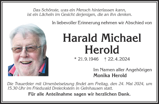 Traueranzeige von Harald Michael Herold von Gelnhäuser Neue Zeitung