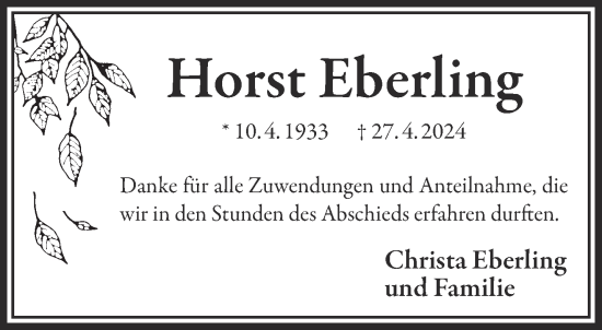 Traueranzeige von Horst Eberling von Gelnhäuser Neue Zeitung