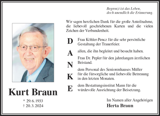 Traueranzeige von Kurt Braun von Gelnhäuser Neue Zeitung