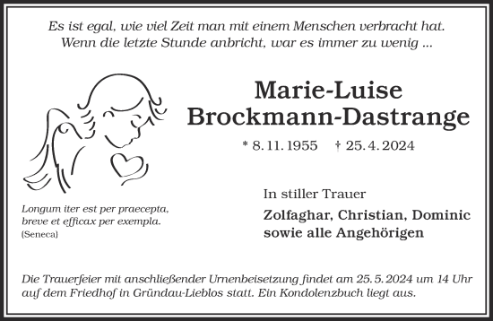 Traueranzeige von Marie-Luise Brockmann-Dastrange von Mittelhessen-Bote