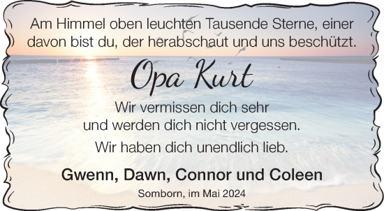 Traueranzeige von Opa Kurt  von Mittelhessen-Bote