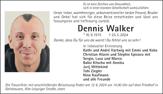 Traueranzeige von Dennis Walker von Gelnhäuser Neue Zeitung