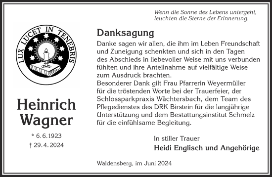 Traueranzeige von Heinrich Wagner von Gelnhäuser Neue Zeitung