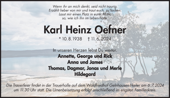 Traueranzeige von Karl Heinz Oefner von Mittelhessen-Bote