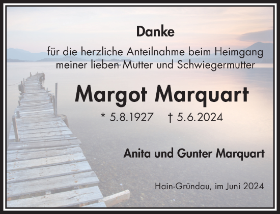 Traueranzeige von Margot Marquart von Gelnhäuser Neue Zeitung