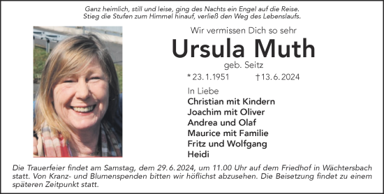 Traueranzeige von Ursula Muth von Gelnhäuser Neue Zeitung