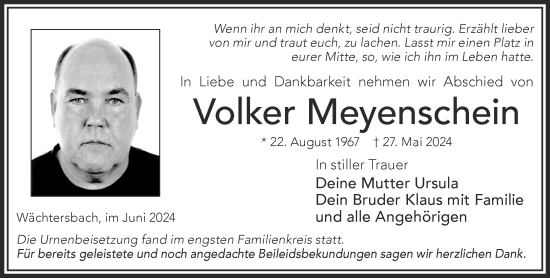 Traueranzeige von Volker Meyenschein von Gelnhäuser Neue Zeitung