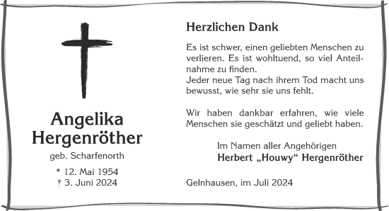 Traueranzeige von Angelika Hergenröther von Gelnhäuser Neue Zeitung