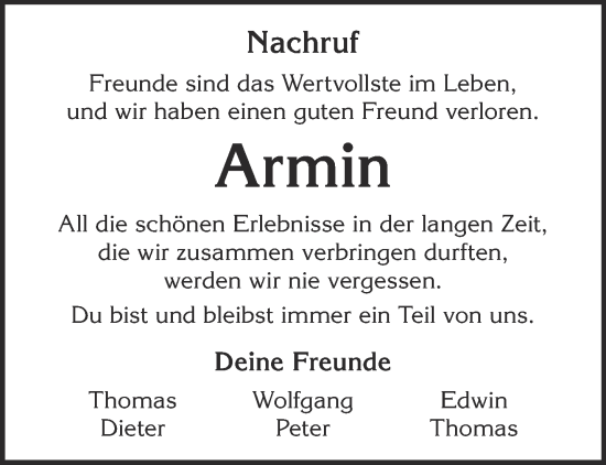 Traueranzeige von Armin  von Mittelhessen-Bote