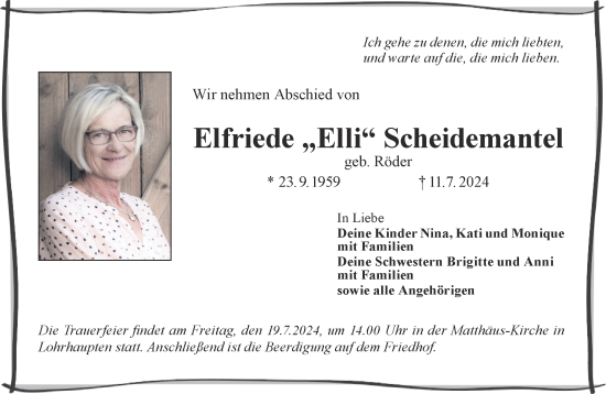 Traueranzeige von Elfriede Scheidemantel von Gelnhäuser Neue Zeitung