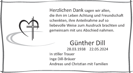 Traueranzeige von Günther Dill von Gelnhäuser Neue Zeitung