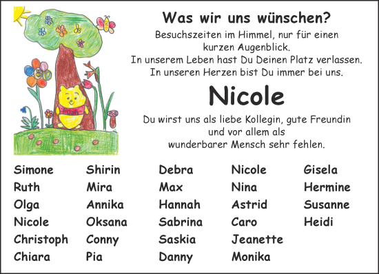 Traueranzeige von Nicole  von Mittelhessen-Bote