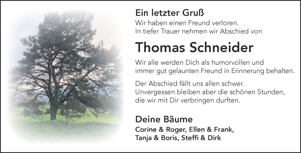  Traueranzeige für Thomas Schneider vom 27.07.2024 aus Gelnhäuser Neue Zeitung