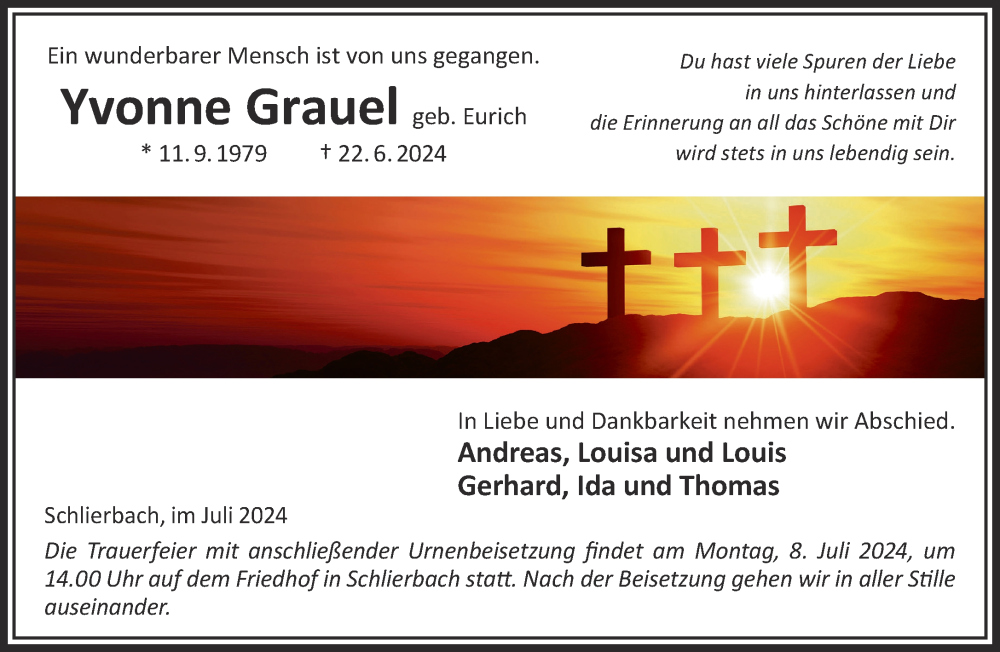  Traueranzeige für Yvonne Grauel vom 06.07.2024 aus Gelnhäuser Neue Zeitung