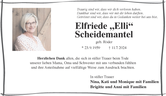 Traueranzeige von Elfriede Scheidemantel von Gelnhäuser Neue Zeitung