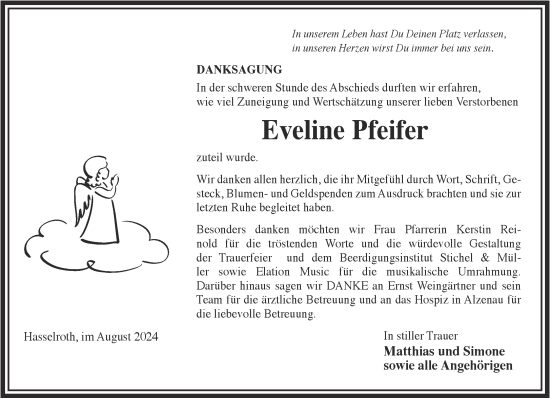 Traueranzeige von Eveline Pfeifer von Gelnhäuser Neue Zeitung