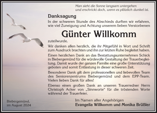 Traueranzeige von Günter Willkomm von Mittelhessen-Bote